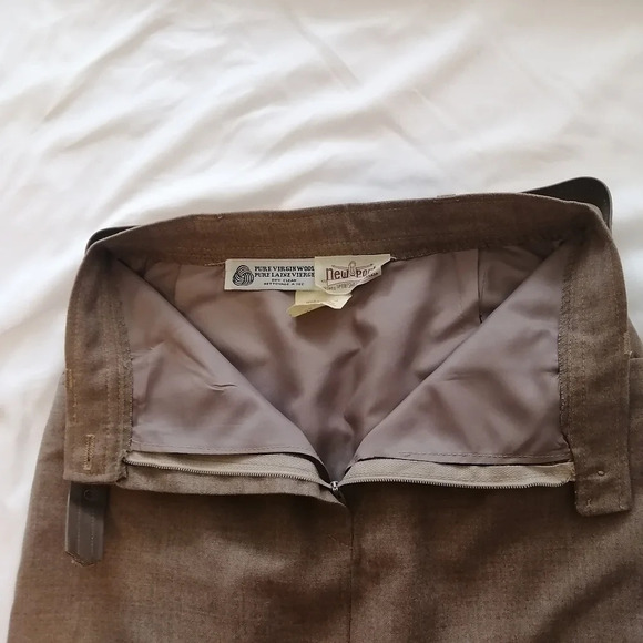 Vintage Newport Pure Virgin Wool Camel Tan Midi Skirt with Belt and Pockets XS - Picture 12 of 16